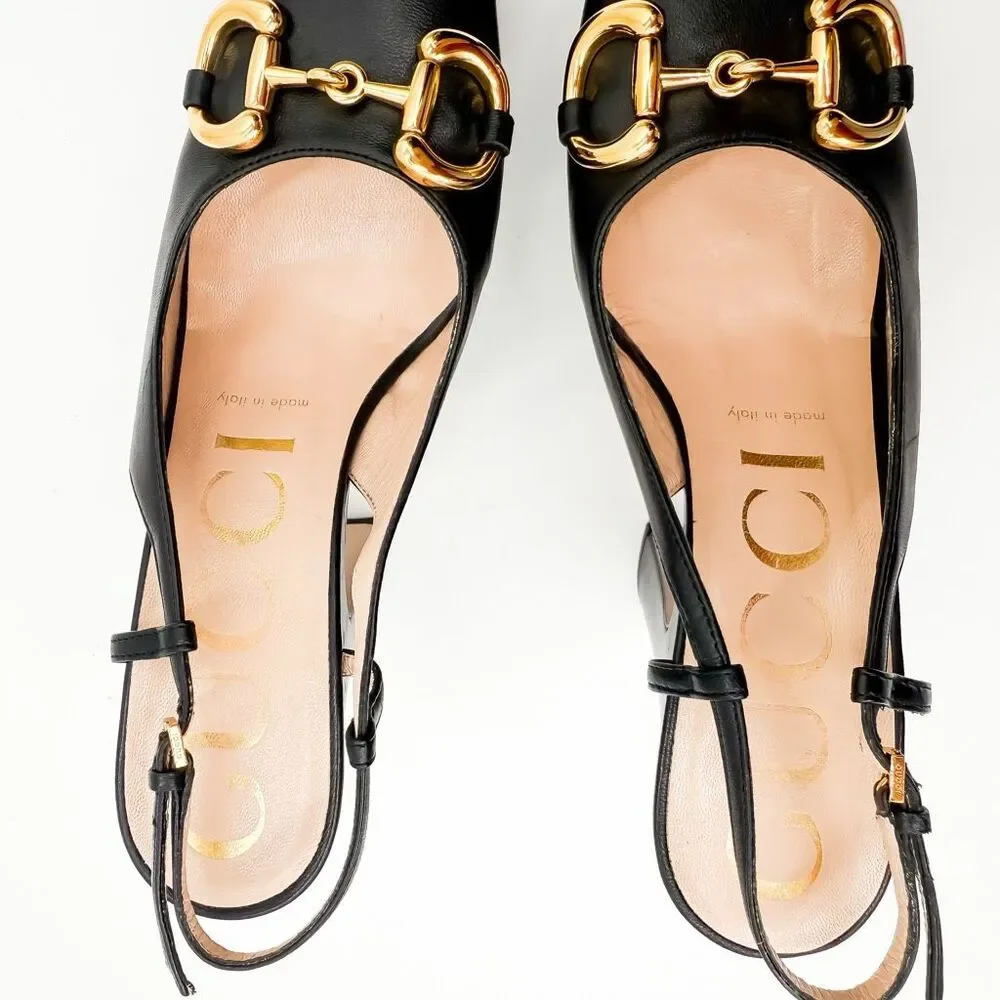 Gucci Horsebit Baby120 Platform Pumps EU 37 US 7 Black Leather Slingback
